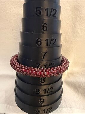 Handmade Garnet Red Beaded Bangle Bracelet